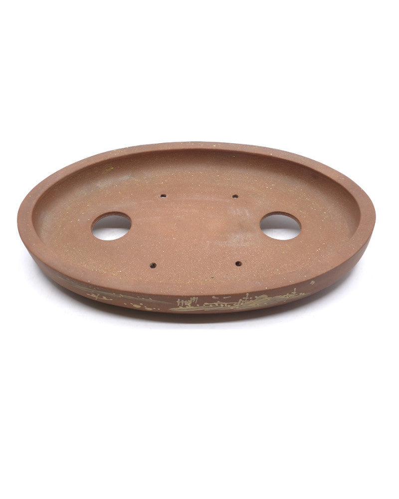 Bonsai pot ongeglazuurd ovaal met tekening 39cm