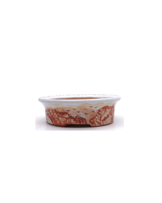 Bonsai pot handgeschilderde landschap roze ovaal 16cm