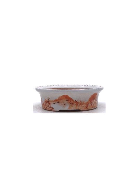 Bonsai pot handgeschilderde landschap roze ovaal 16cm