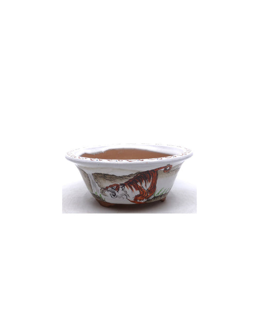 Bonsai pot handgeschilderde tijger rond 16cm