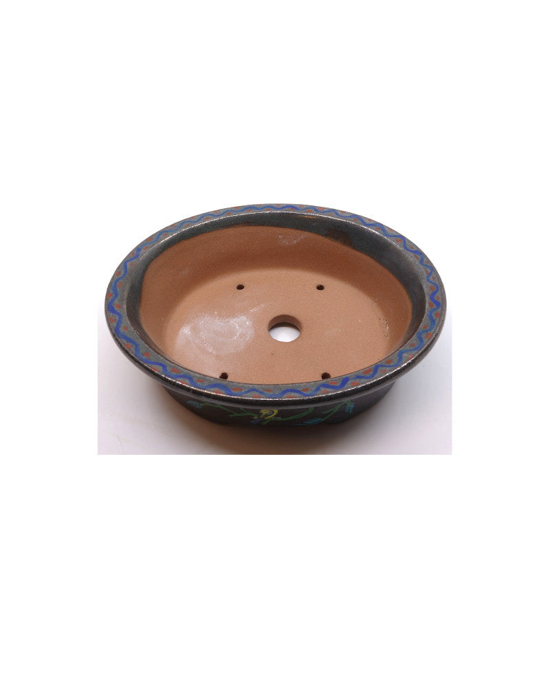 Pot à bonsaï ovale peint à la main, motif oiseau, 16 cm