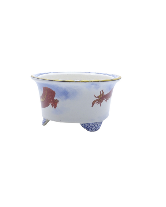 Bonsai pot blauw rood draak rond 12cm