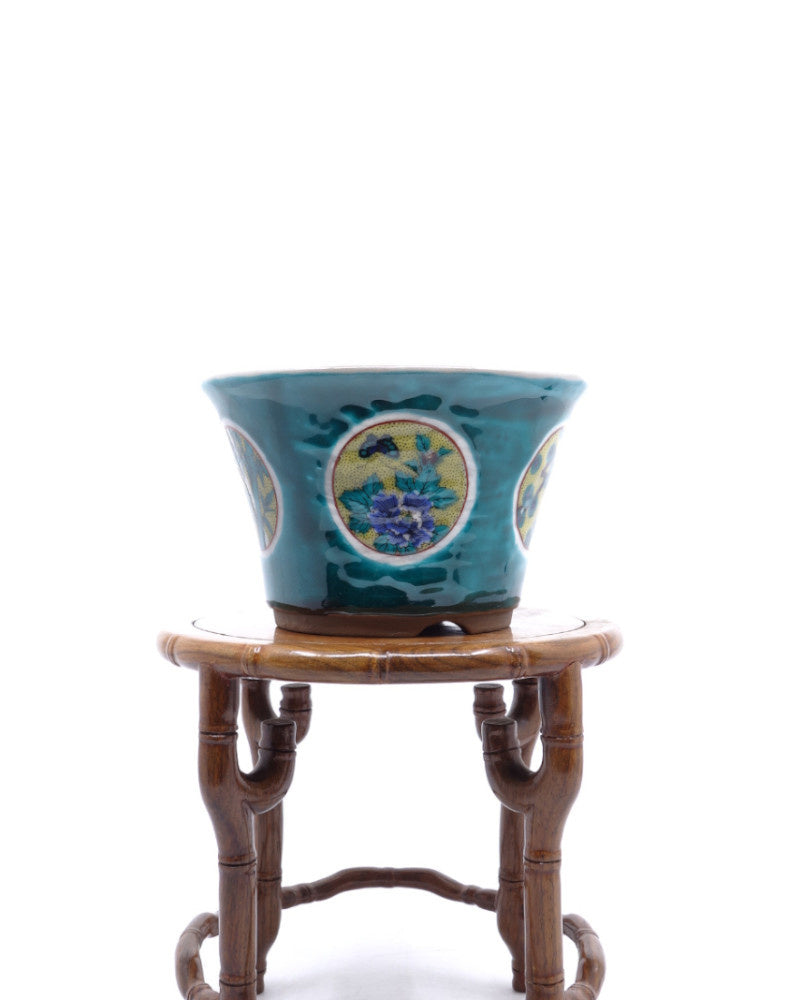 Pot à bonsaï Kutani yaki 'Matsutake Ume' pot vert peint à la main 12cm