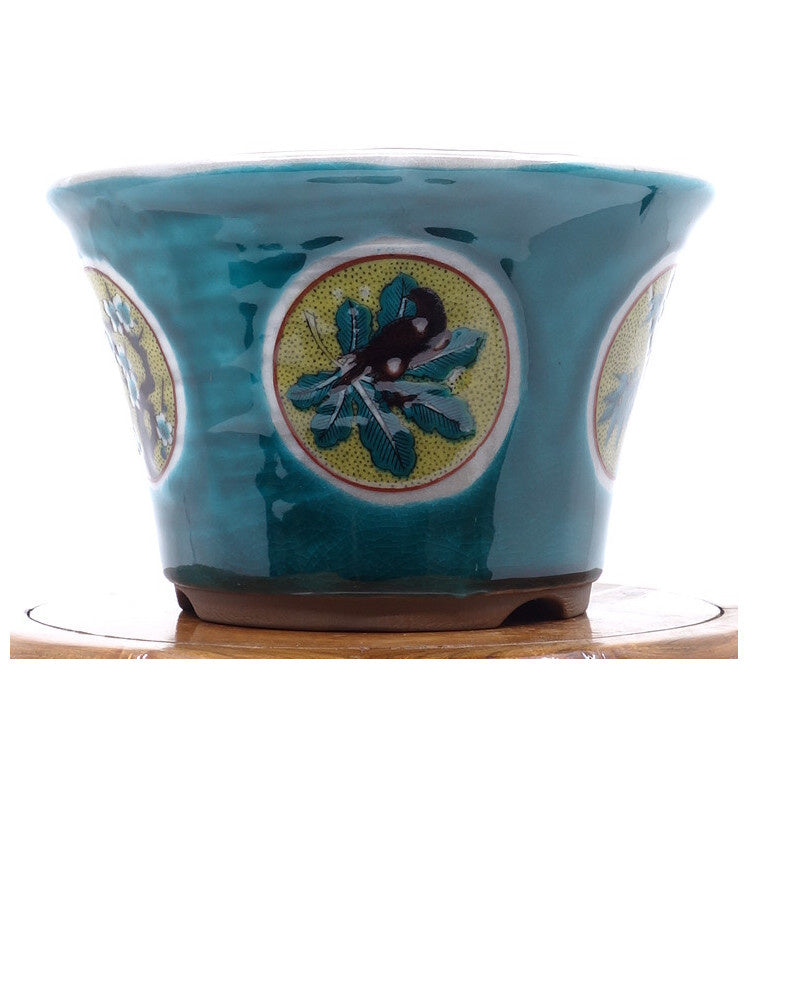 Pot à bonsaï Kutani yaki 'Matsutake Ume' pot vert peint à la main 12cm