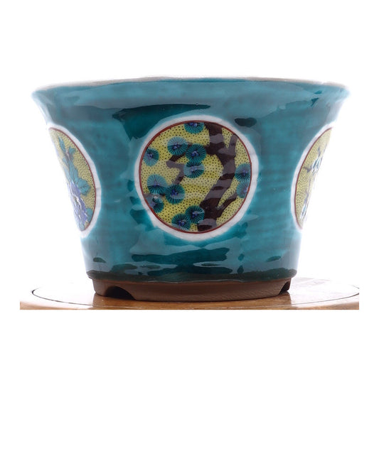 Pot à bonsaï Kutani yaki 'Matsutake Ume' pot vert peint à la main 12cm