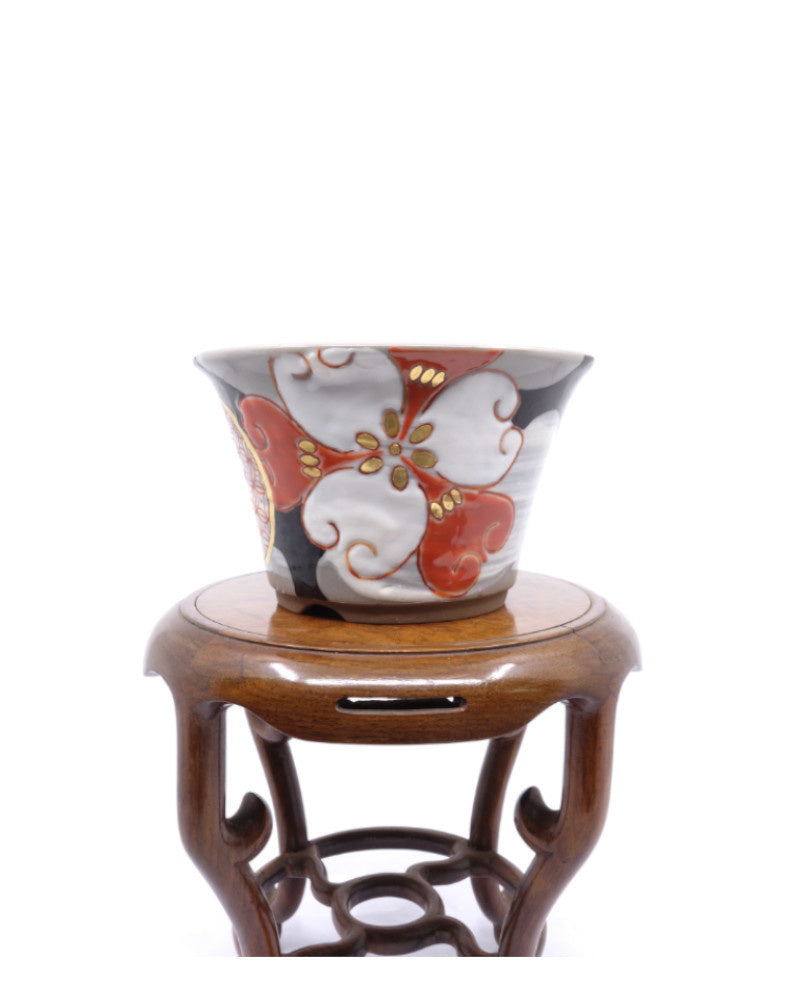 Pot à bonsaï Kutani yaki 'Hanakago' pot multicolore peint à la main 12cm