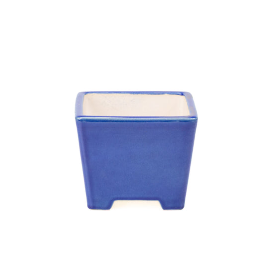 Pot à bonsaï bleu semi-cascade carré 14 cm, hauteur 12 cm
