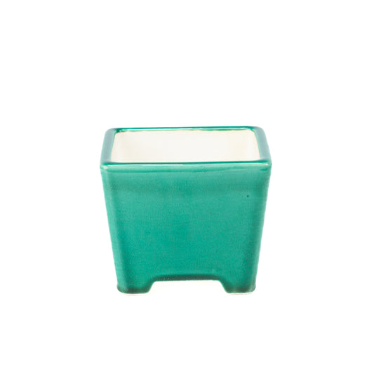 Pot Bonsai Yixing vert semi-cascade carré 14 cm, hauteur 11 cm