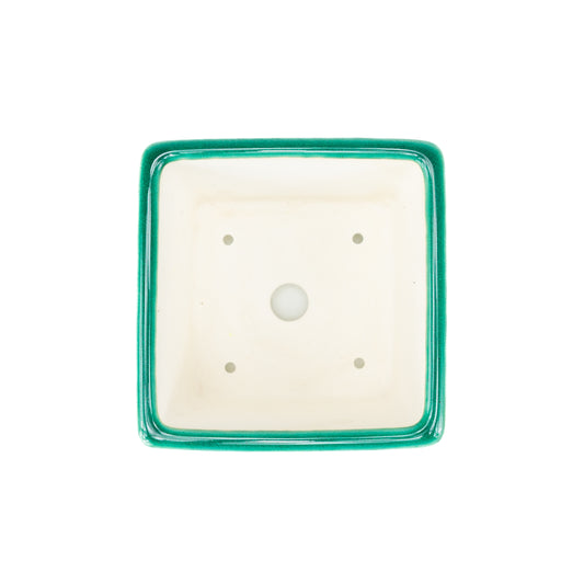 Pot Bonsai Yixing vert semi-cascade carré 14 cm, hauteur 11 cm