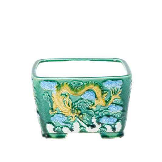 Pot Bonsai Yixing vert dragon carré 21 cm