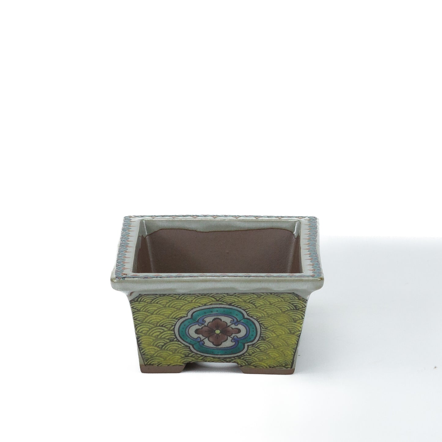 Pot à bonsaï Kutani yaki 'Ishidatami' rectangulaire multicolore 13cm