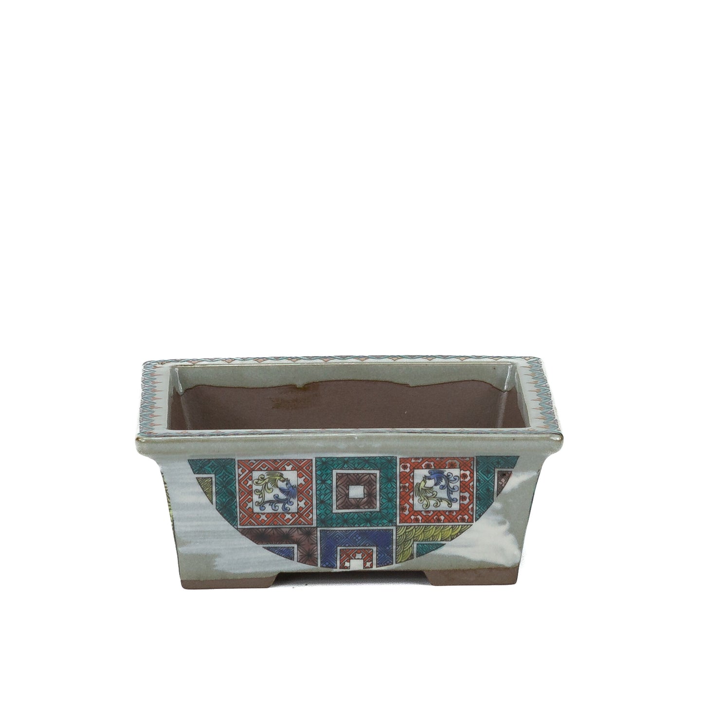 Pot à bonsaï Kutani yaki 'Ishidatami' rectangulaire multicolore 13cm