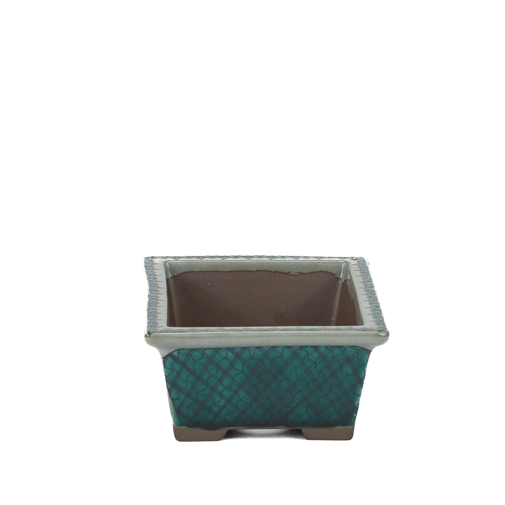 Pot à bonsaï Kutani yaki 'Ishidatami' rectangulaire multicolore 13cm