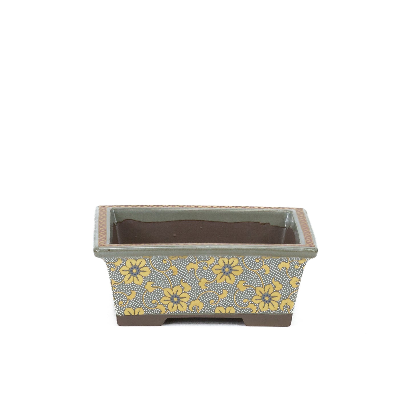 Pot à bonsaï Kutani yaki 'Shiro-tsubu tetsusen' rectangulaire doré 13cm