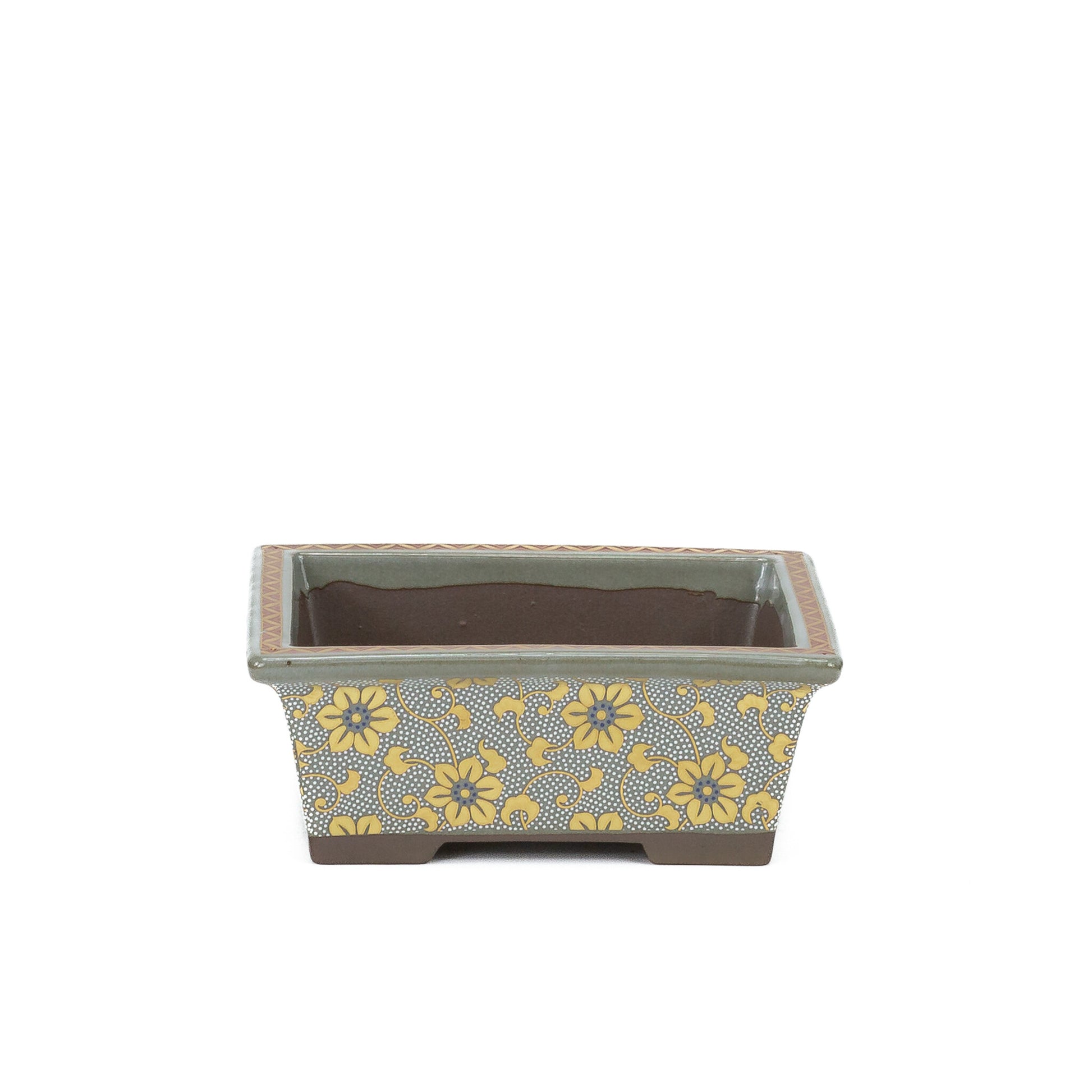 Pot à bonsaï Kutani yaki 'Shiro-tsubu tetsusen' rectangulaire doré 13cm