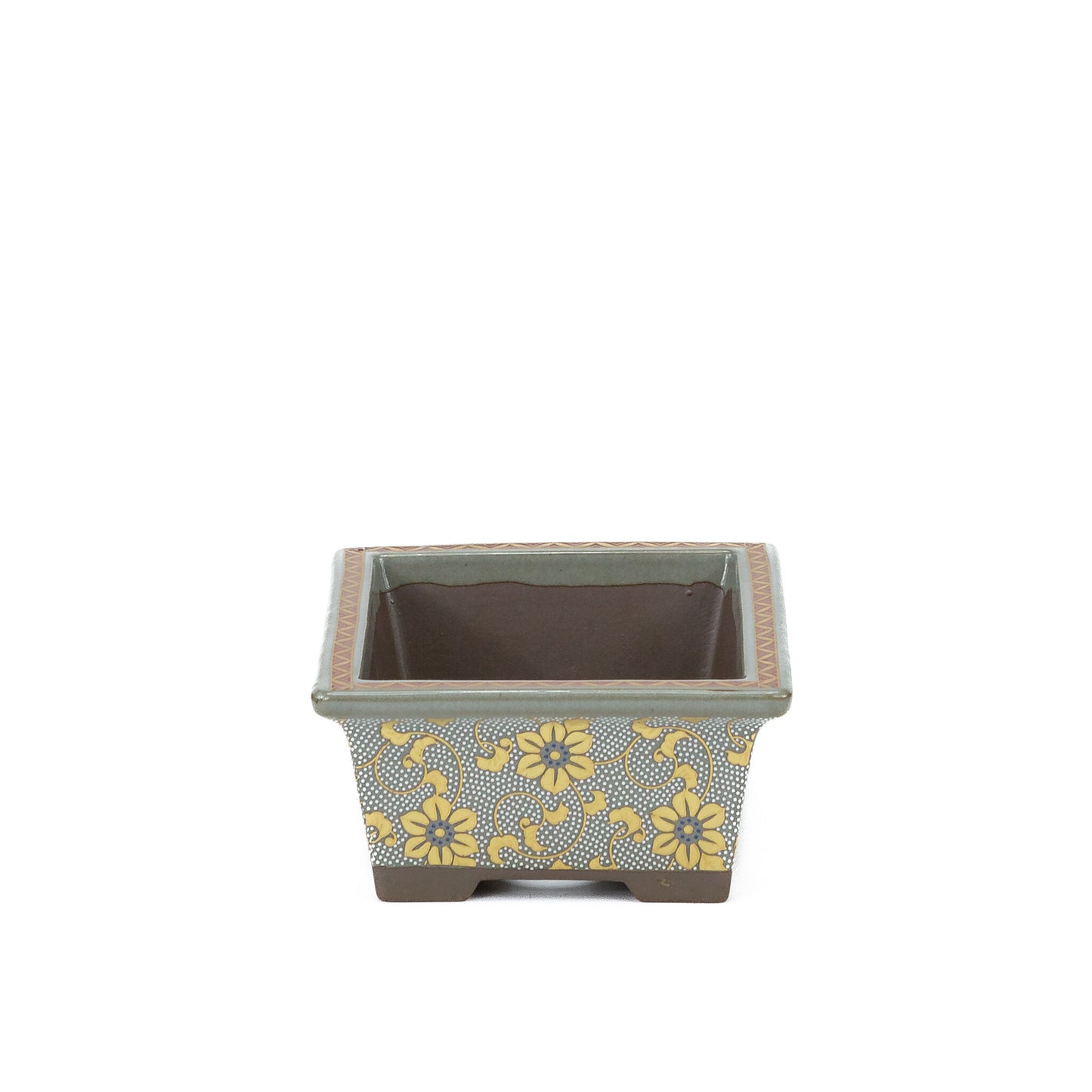 Pot à bonsaï Kutani yaki 'Shiro-tsubu tetsusen' rectangulaire doré 13cm