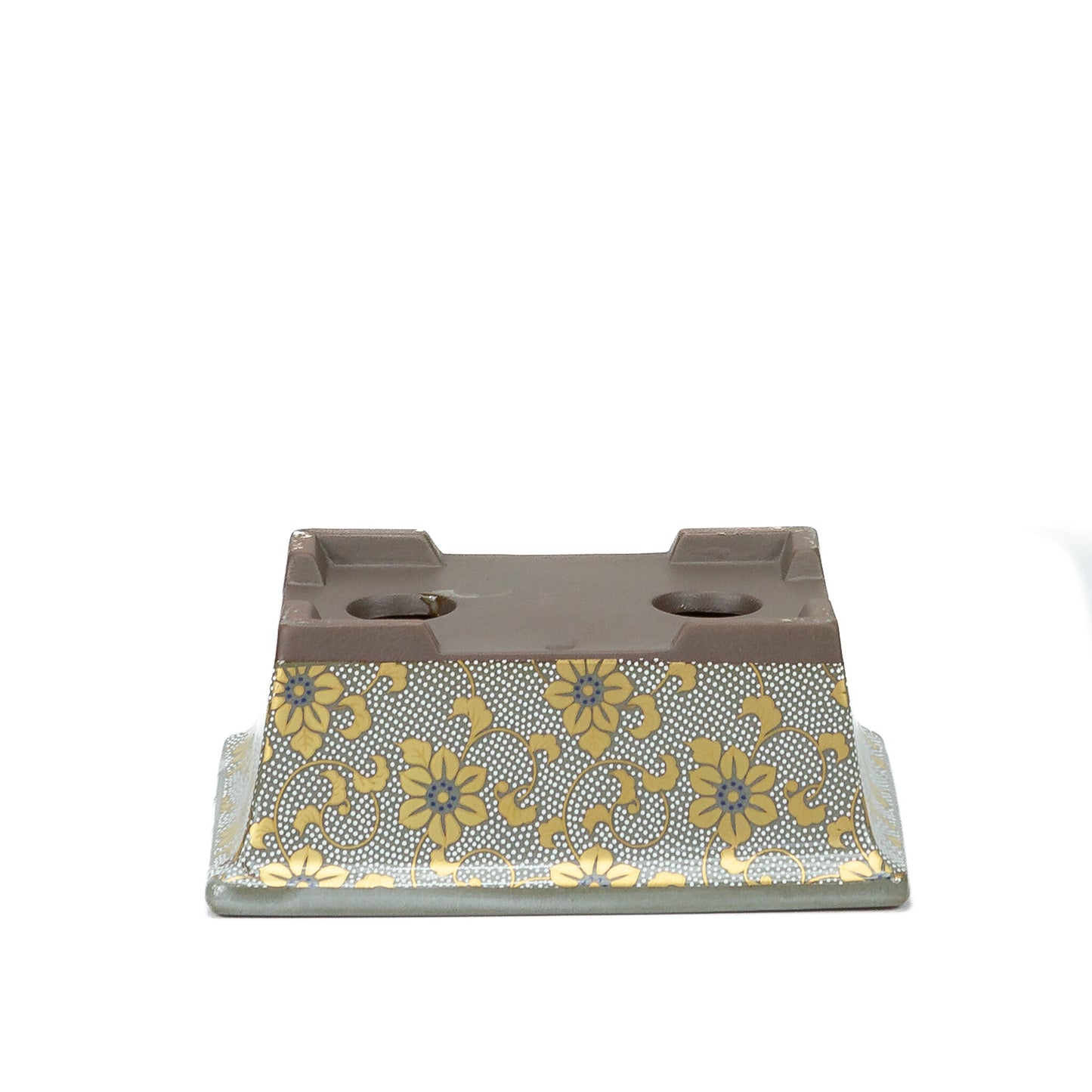 Pot à bonsaï Kutani yaki 'Shiro-tsubu tetsusen' rectangulaire doré 13cm