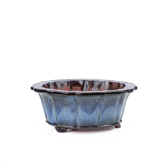 Pot à bonsaï chrysanthèmes rond bleu noir 30 cm