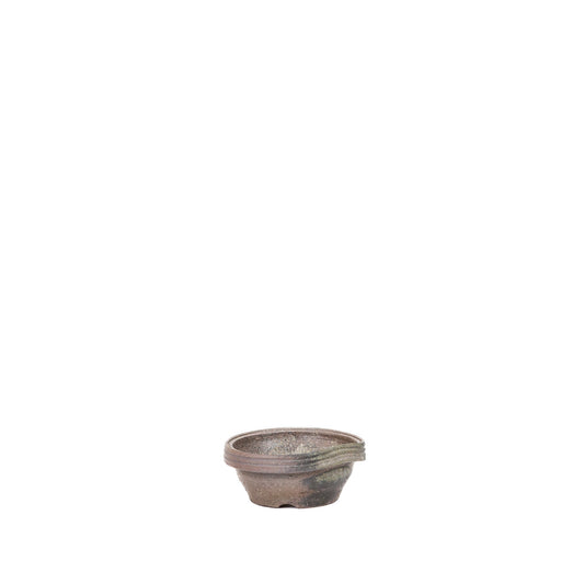 Shohin pot ongeglazuurd met accenten rond 10.2cm