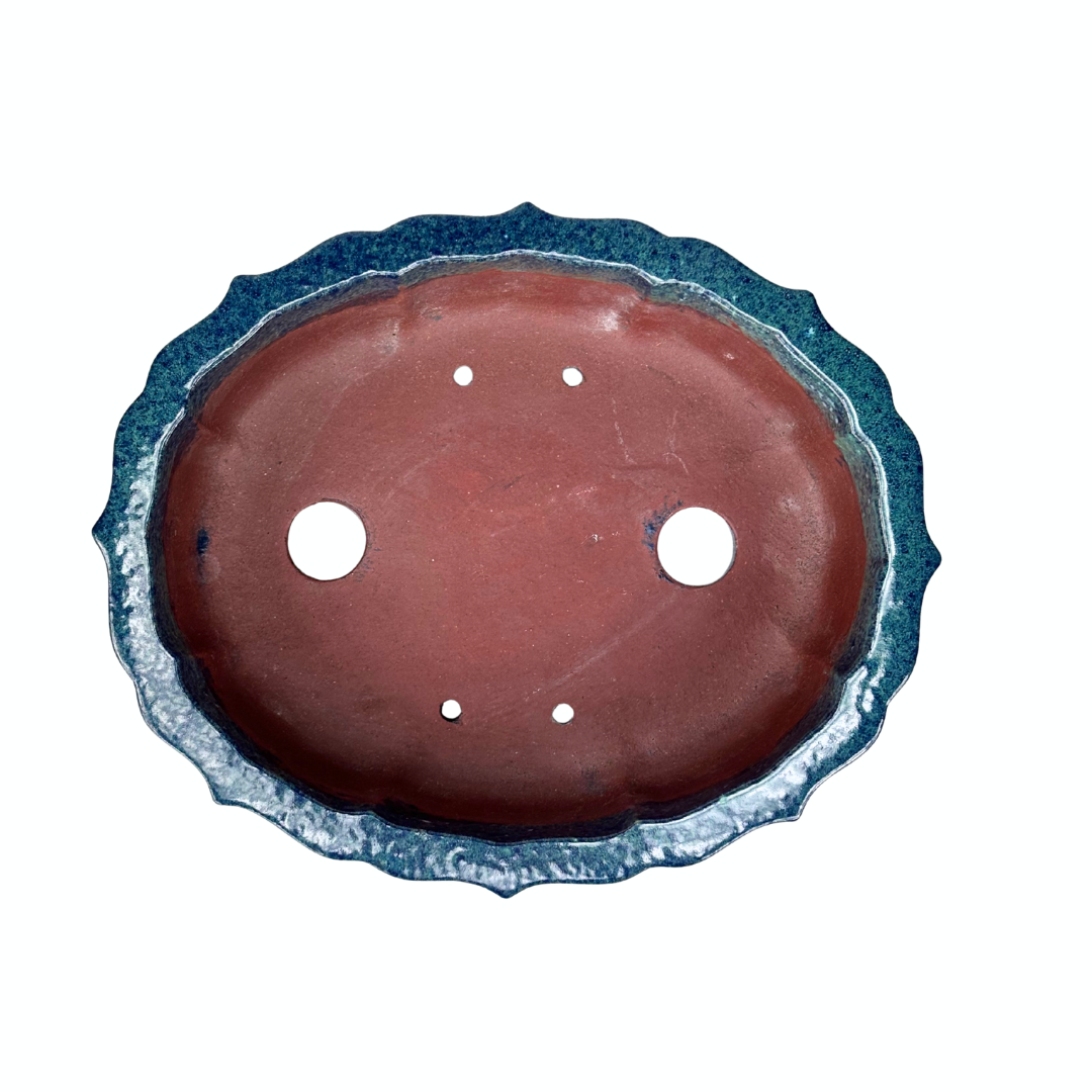 Pot à bonsaï bleu-vert ovale 17 cm