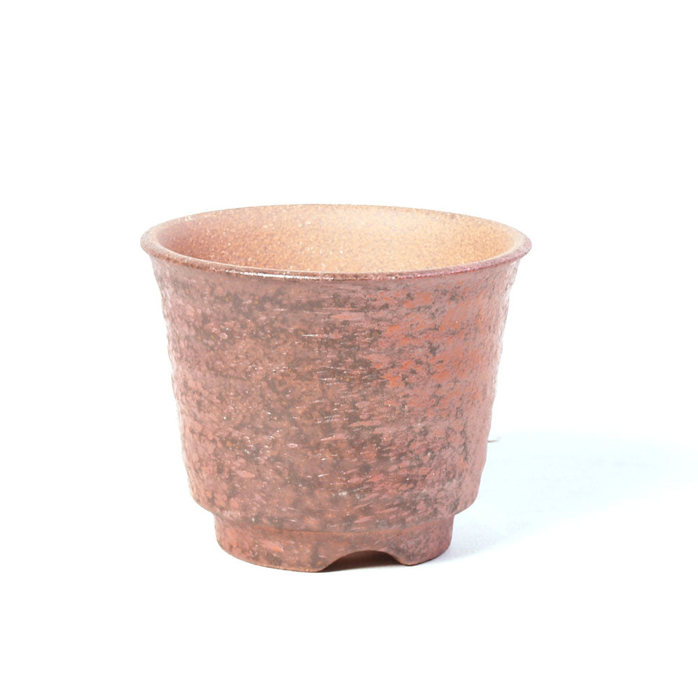 Rood bruin geglazuurde ronde cascade pot met ribbel 9cm