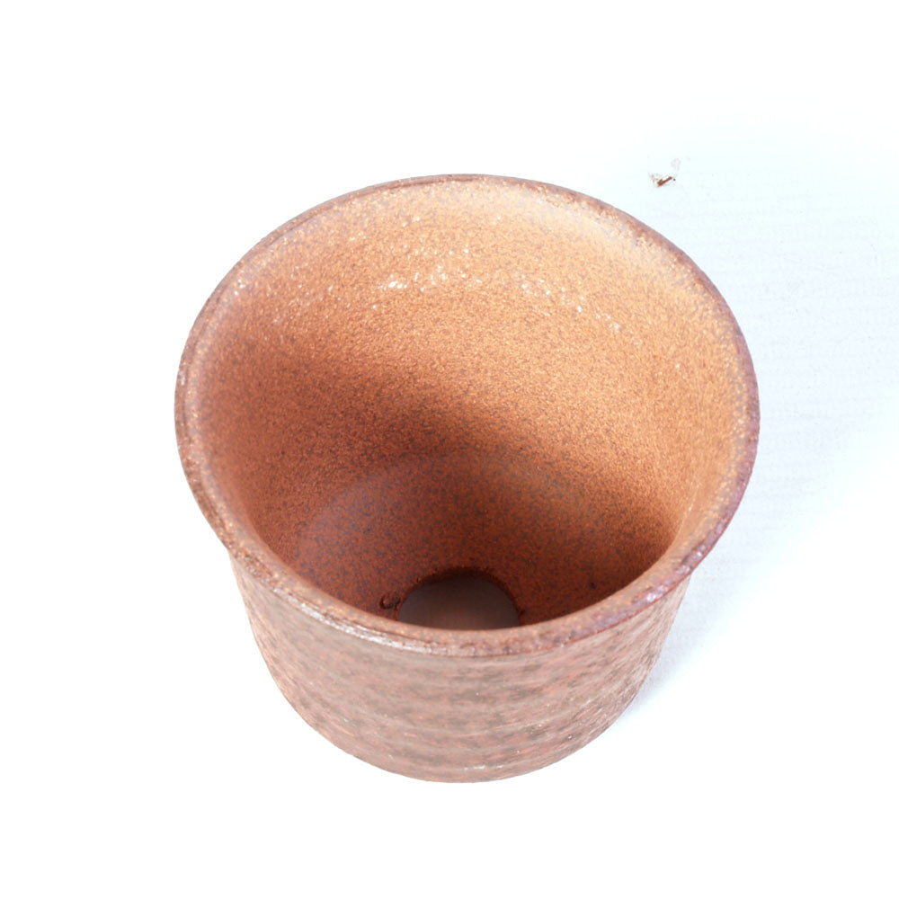 Rood bruin geglazuurde ronde cascade pot met ribbel 9cm