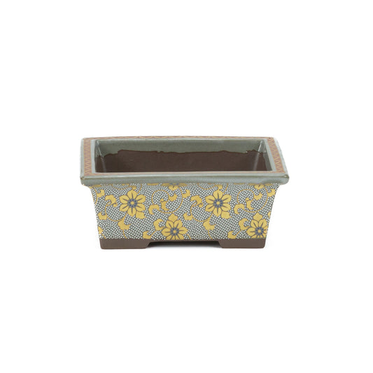 Pot à bonsaï Kutani yaki 'Shiro-tsubu tetsusen' rectangulaire doré 13cm