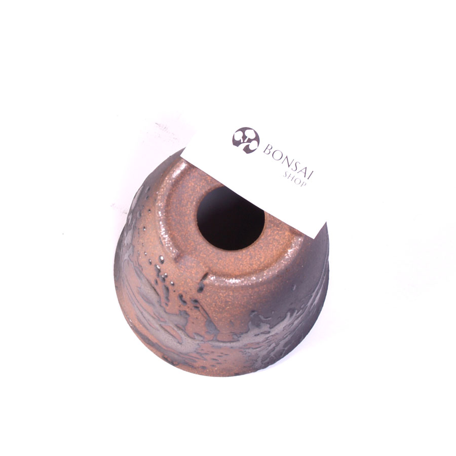 Pot à bonsaï brun rond 12 cm avec relief éclaboussé