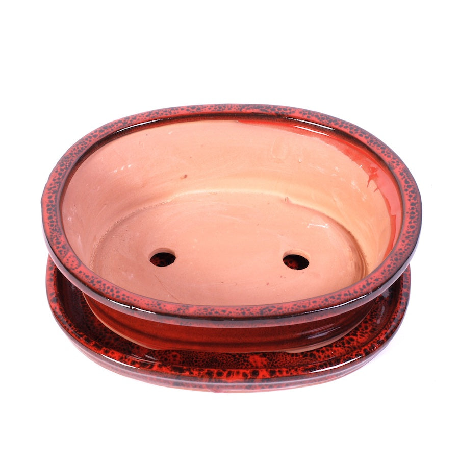 Ensemble de pots ovales rouges 25 cm