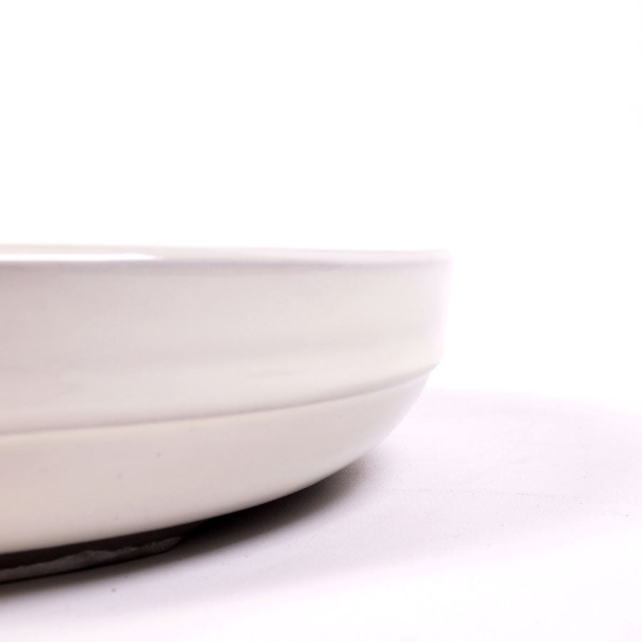 Coupelle à bonsaï, ovale émaillée crème striée 47 cm