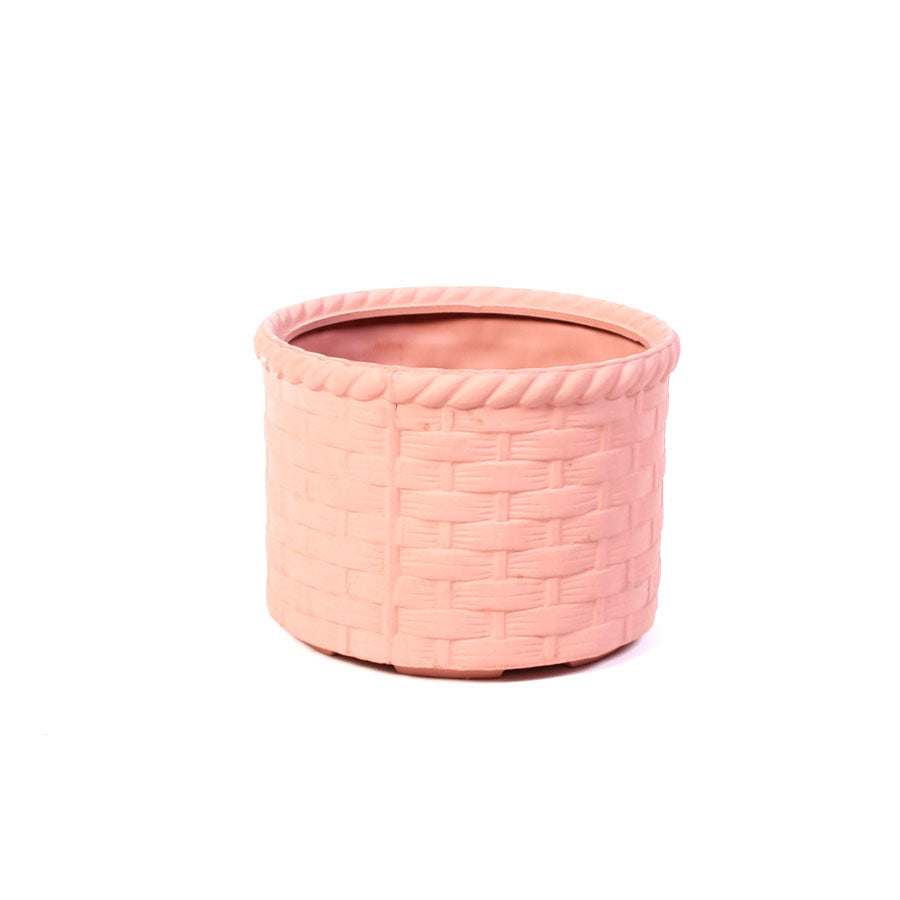 Pot à bonsaï rond en céramique « tressée » rouge clair