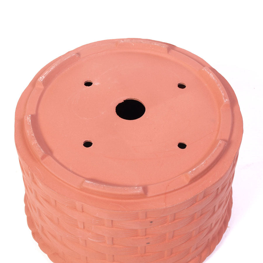 Pot à bonsaï rond en céramique « tressée » rouge