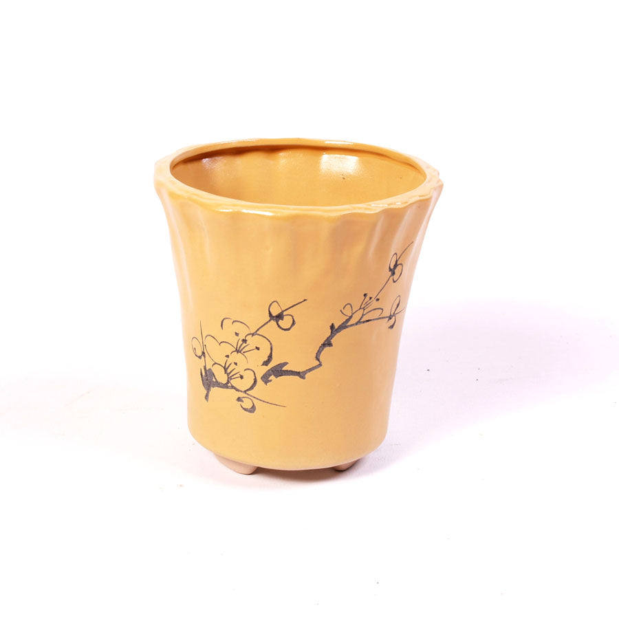 Pot à bonsaï couleur sable en forme de vase avec motif