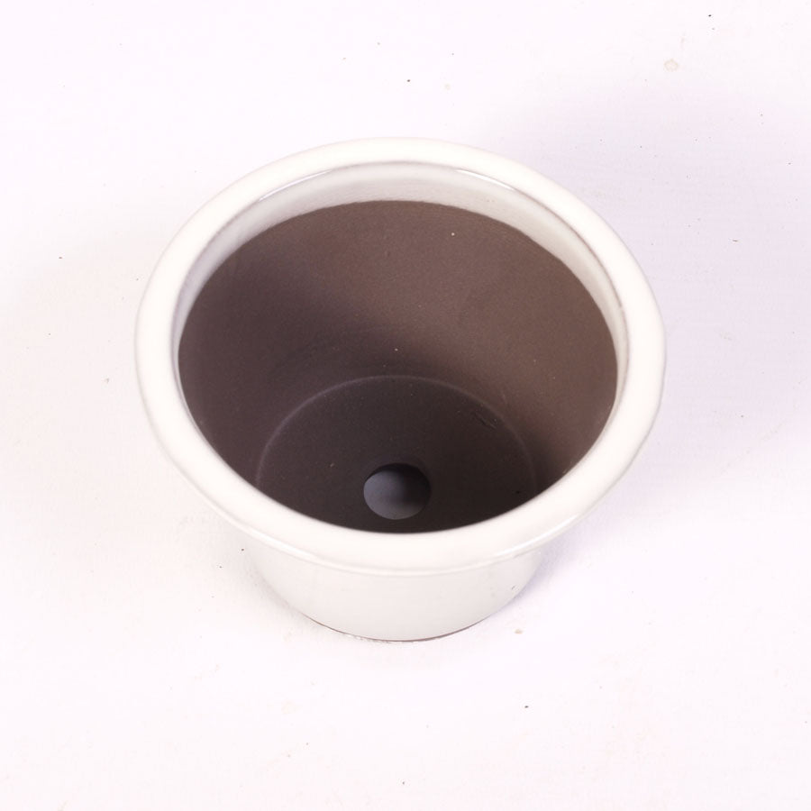 Bac à bonsaï crème rond à rebord extérieur 12,5 cm