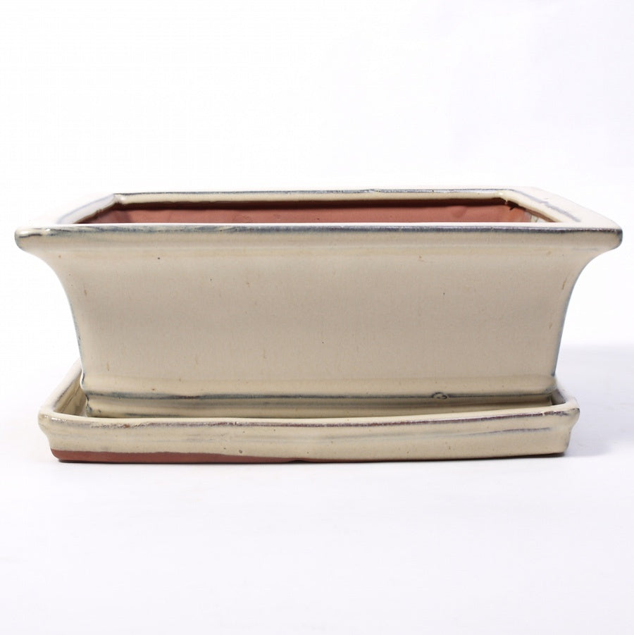 Ensemble de pots rectangulaires crème avec soucoupe 30 cm