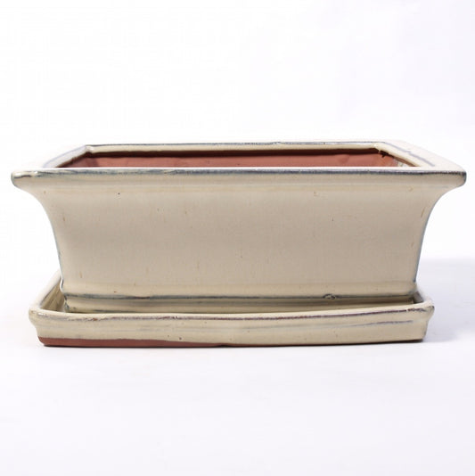 Ensemble de pots rectangulaires crème avec soucoupe 30 cm