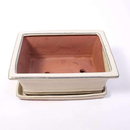 Ensemble de pots rectangulaires crème avec soucoupe 30 cm