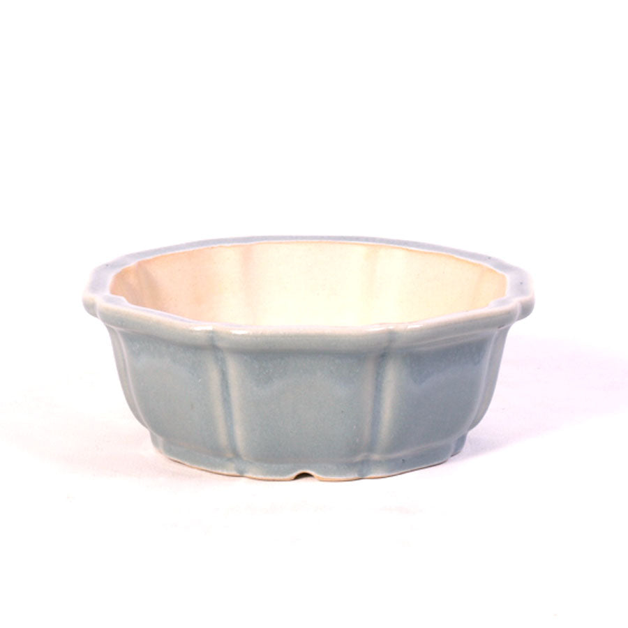 Pot à bonsaï octogonal à rebord extérieur, bleu clair-gris 13 cm