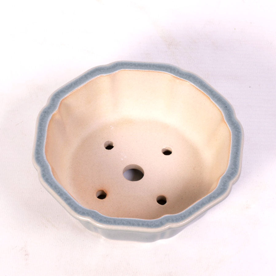 Pot à bonsaï octogonal à rebord extérieur, bleu clair-gris 13 cm