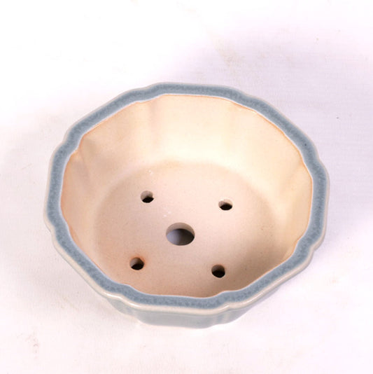 Pot à bonsaï octogonal à rebord extérieur, bleu clair-gris 13 cm