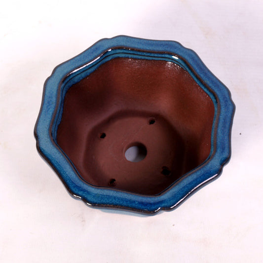 Pot à bonsaï octogonal à rebord extérieur, bleu 14 cm