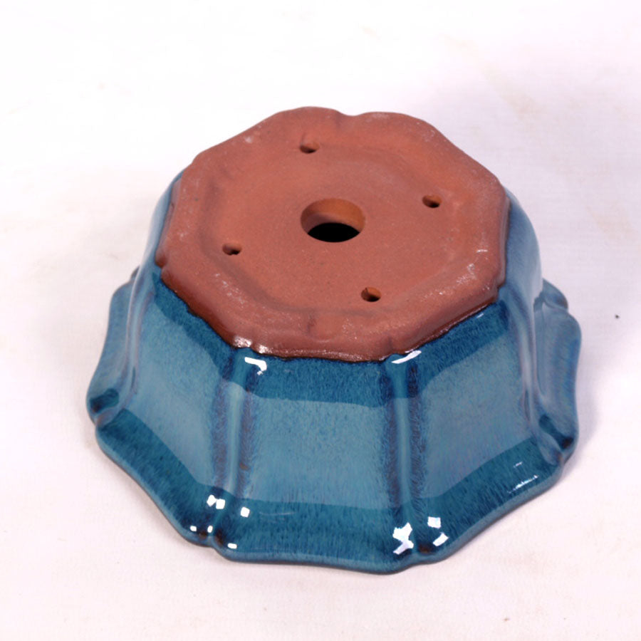 Pot à bonsaï octogonal à rebord extérieur, bleu 14 cm